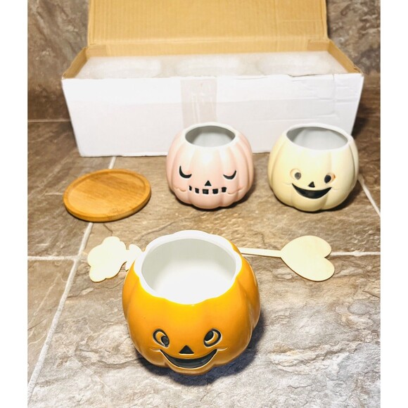 Set Of 3 Pumpkin Ceramic Planter Succulent Pots Halloween Fall Decor Harvest - Picture 3 of 8